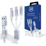 3mk Protection Кабел 3MK Hyper Cable 3in1, от USB-C/A(м) към USB-C(м)/USB Micro B(м)/Lightning(м), 1.5m, 12W, бял