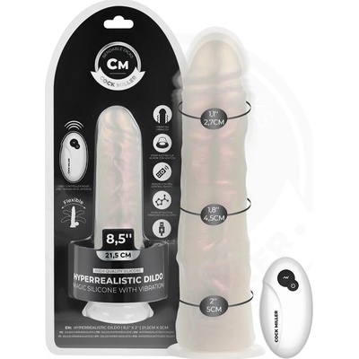 Cock miller dildo with suction cup, lights and vibration with remote control white 21.5 cm