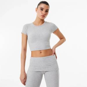 USA Pro Women's Sophie Habboo Built-in Bra Short-Sleeve Performance Gym Top - Grey