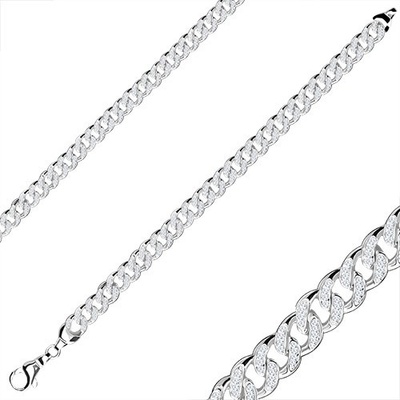 Šperky eshop ze stříbra oválná očka se zirkony lesklý povrch karabinka Q08.17