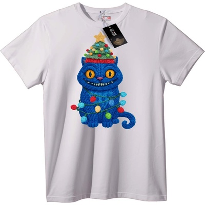 NOONEBRAND Тениска Коледно Коте с Плетка - M, Black