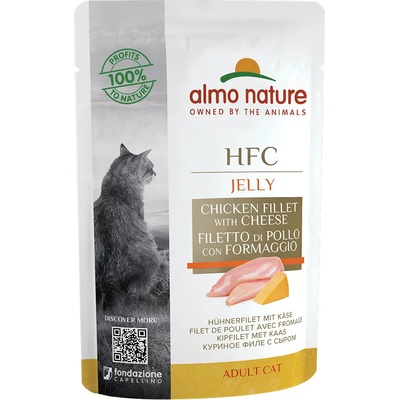 Almo Nature 24х55г HFC Almo Nature, консервирана храна за котки в желе - пилешко филе със сирене