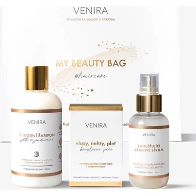 Venira Beauty Bag proti vypadávání vlasů + kapsle pro vlasy 80 kapslí + šampon proti vypadávání 300 ml + zahušťující vlasové sérum 100 ml