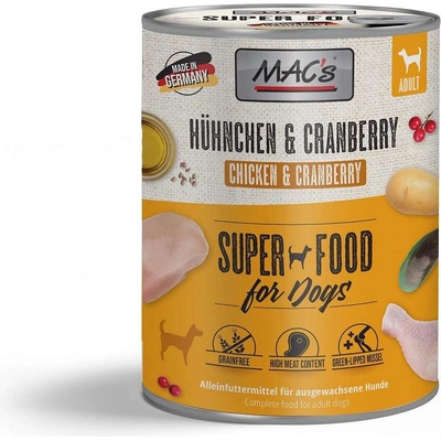 MAC's Dog Adult Chicken - Пълноценна консервирана храна за израснали кучета, без зърно, с пилешко месо и боровинка