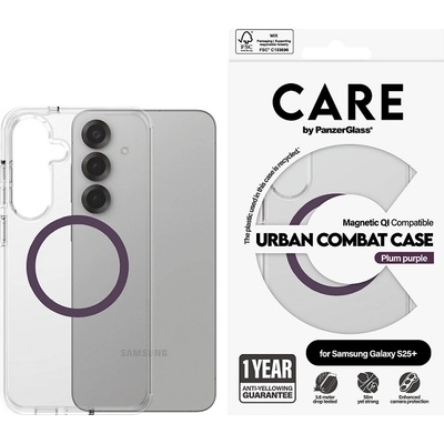 Panzer Калъф CARE - Urban Combat, Galaxy S25 Plus, Plum Purple Qi, прозрачен (5715685016974)