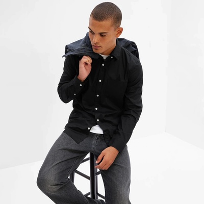 Gap popelínová košile stretch dlouhý rukáv slim fit černá