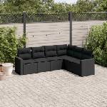 vidaXL Градински диван с възглавници, 6 части, черен, полиратан (3251342)