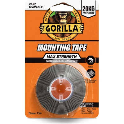 Gorilla Glue Mounting Tape Max Strength Dvojstranná lepiaca páska 25 mm × 1.5 m čierna