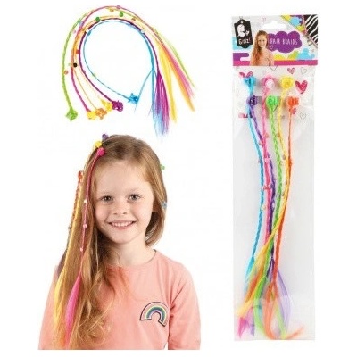 Sponky do vlasů s barevnými copánky 30cm se srdíčky 6ks v sáčku