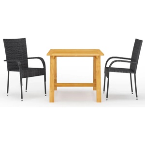 vidaXL Градински трапезен комплект, 3 части, черен (3068698)