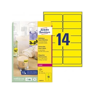 Etikety Avery odnímateľné 99,1x38,1 mm neónové žlté
