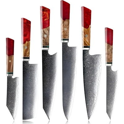 HARAHU Комплект дамаски ножове ku-20012 - Червен kp20012 (ku-20012)