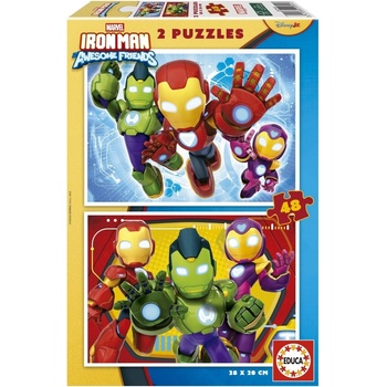 Educa Детски пъзел Educa от 2 х 48 части - Железният човек и неговите приятели (EDU20345)