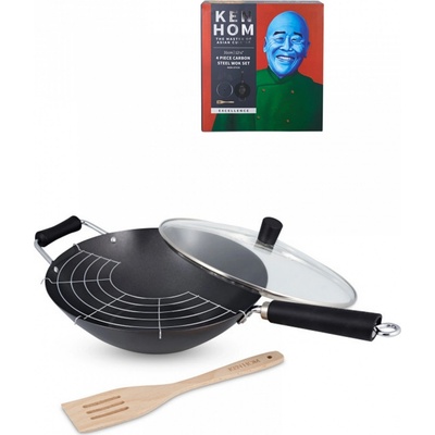 Ken Hom sada wok pánev z uhlíkové oceli Excellence 4-dílná sada 31 cm