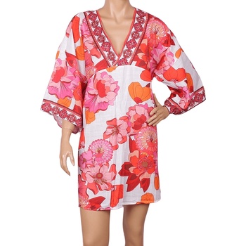 Image 1 of Рокля за плаж в бяло с оранжеви и розови цветя