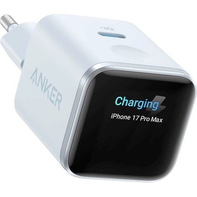 Anker Захранване за ел. мрежа с USB-C порт и смарт дисплей - Anker Nano 45W USB-C Wall Charger With Smart Display (син) (A121DG31)