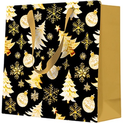 PAW Dárková taška PAW 17x17x6 cm Golden christmas trees black