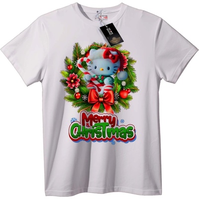 NOONEBRAND Тениска Весела Коледа Коте - XS, White