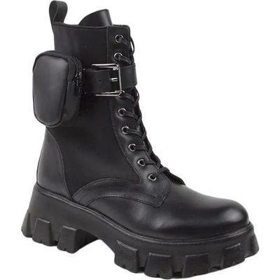 Български обувки Дамски боти тип кубинки с аксесоар портмоне isabelle11