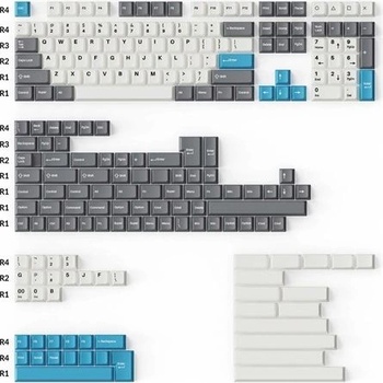 Keychron Cherry Profile Double-Shot PBT Пълен комплект Keycaps Kit Сиво, бяло и синьо (PBT-12) (PBT-12)