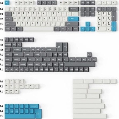 Keychron Cherry Profile Double-Shot PBT Пълен комплект Keycaps Kit Сиво, бяло и синьо (PBT-12) (PBT-12)