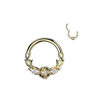 Šperky4U Zlacený ocelový piercing segment kruh s kytičkami SG141GD-1208