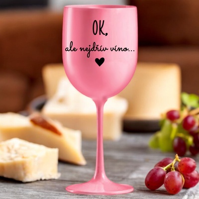 Ahome Sklenice na víno plastová OK ale nejdřív víno růžová 420 ml