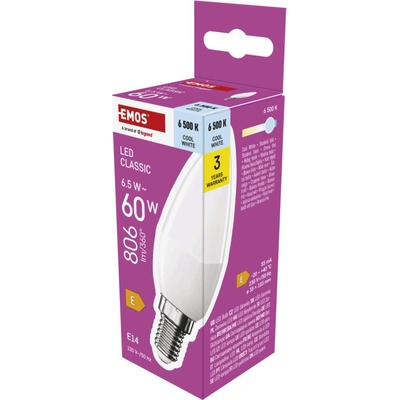 Emos LED CLS CANDLE 6,5 W 60 W 806lm E14 CW 1525731111