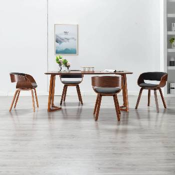 vidaXL Трапезни столове, 4 бр, сиви, извито дърво и текстил (278860)