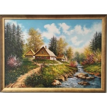 Bondecor Obraz "Údolí - v dřevěném frézovaném rámu, 70x50cm