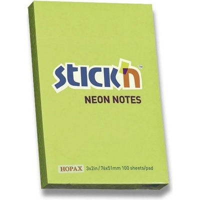 Stick’n by Hopax Samolepicí bloček Notes Neon zelený 76 × 51 mm, 100 listů