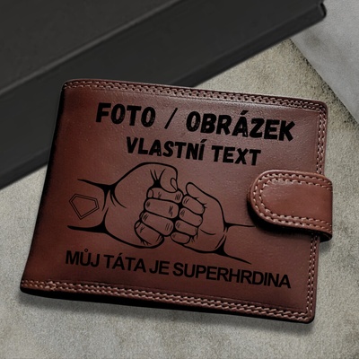 Pánská kožená peněženka PREMIUM s vlastním textem vlastním foto nebo motivem Hnědá