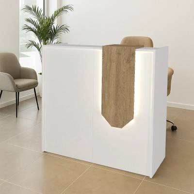 TopMebel Меламинов приемен плот Navita - рецепция с LED в бял - сепет дъб 113.6x42x111.8см