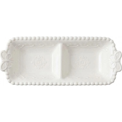 Clayre & Eef Bílá porcelánová mistička s perličkovým okrajem a motýlky Butterfly 17 x 7 x 3 cm