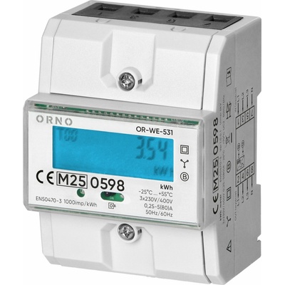 Orno Trojfázový elektroměr, 80A, MID, 4,3 moduly, DIN TH-35mm