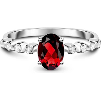 Silenti Jewelry Сребърен пръстен "Мечтание" - Червен Гранат , 9 - 59.5мм (19.1мм диам. )