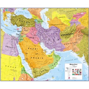 Maps International Střední východ - nástěnná politická mapa 120 x 100 cm Varianta: bez rámu v tubusu, Provedení: laminovaná mapa v lištách