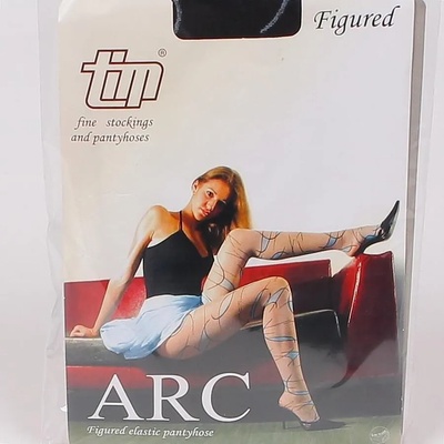 Фигурален чорапогащник в черно с ефектни сини орнаменти