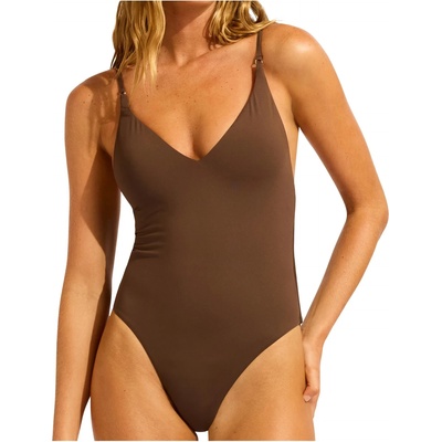 Seafolly Дамски бански костюм Seafolly Women's Collective V Neck One Piece Swimsuit - Dark Chocolate - размер 40 (EU) (150-5730-0114)