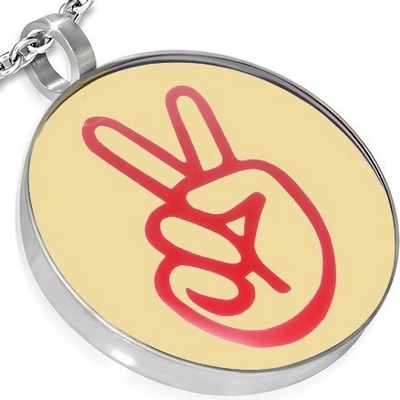 Šperky eshop Ocelový kulatý přívěsek logo peace ruka AA30.25