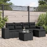 vidaXL Градински диван с възглавници, 6 части, черен, полиратан (3222494)