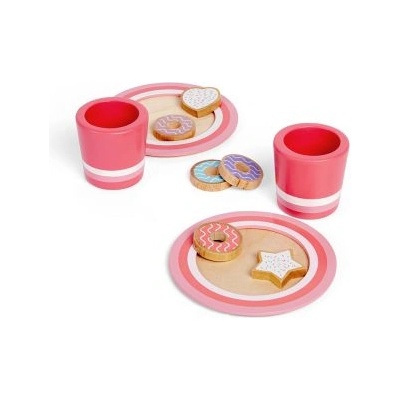 Bigjigs Toys - Дървен комплект с мляко и бисквити - Розов (BJ430)