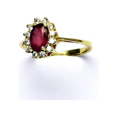 Čištín Zlatý prsten Kate žluté i bílé zlato přírodní rubín čiré zirkony T 1480