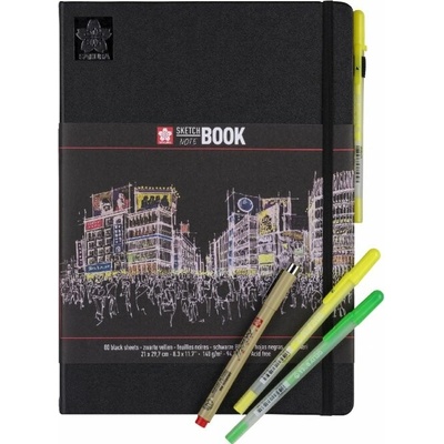 Sketchbook Sakura v pevnej väzbe s čiernym papierom 140g 21 x 29,7
