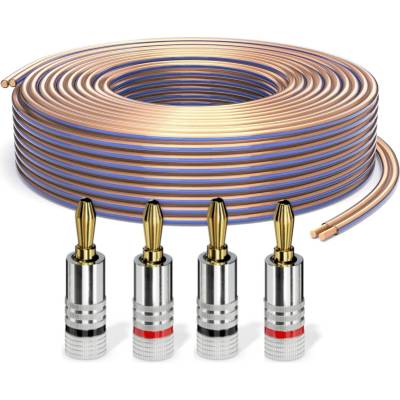 PureLink speaker cable OFC 2x4.00mm2 (0.10mm), 20.0m, transparent with blue characteristic, set with 4 banana plugs - SE-SP020-020-B04