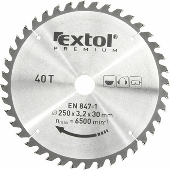 EXTOL PREMIUM pilový kotouč s SK plátky, 250x2,2x30mm, 40T, šířka SK plátků 3,2mm