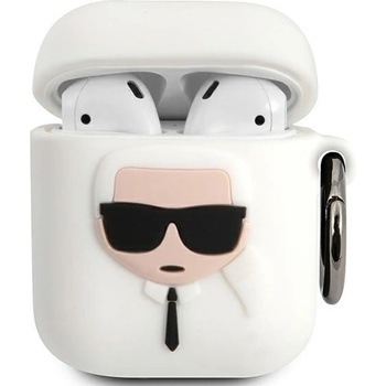 Karl Lagerfeld Защитен калъф за Apple Karl Lagerfeld Airpods Ikonik Silicone Case, за Apple Airpods/Apple Airpods 2, силиконов, с карабинер, бял (KLACCSILKHWH / 51566)