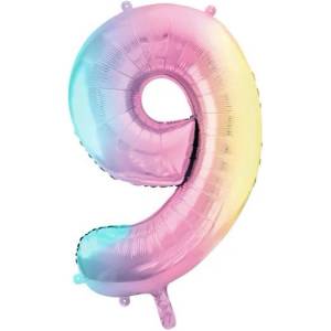 Party Deco Фолиев Балон Цифри Пастелна Дъга 86 см - 9 (fb1m-9-000p)