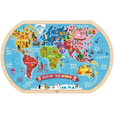 Tooky Toy - Карта на света - дървен пъзел