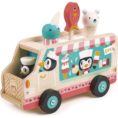Tender Leaf Toys Drevené auto so zmrzlinou Penguin's Gelato Van s tučniakom a zmrzlinou